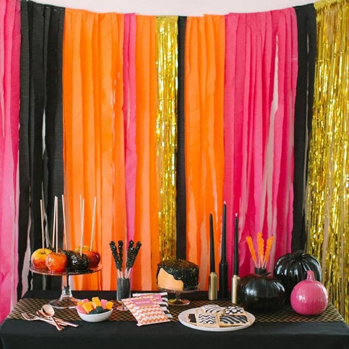 8 Rolls Orange Crepe Paper Streamers, Wedding Birthday Baby Shower Halloween Party Decoration, Fall Thanksgiving Party Rainbow DIY Supplies, Living Room Bedroom Decor