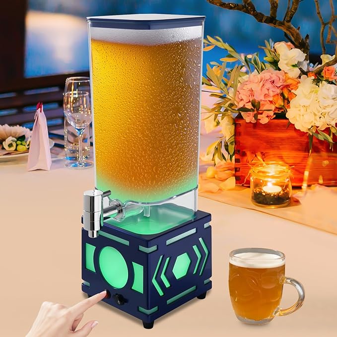 0.79 Gallon Beverage Dispenser With Stand,Single Tank Water Ice Tea Beer Margarita Juice Drink Dispenser with LED Lights,Plastic Clear Water Jar Dispenser with Spigot for Home Bar Parties (Dark Blue)