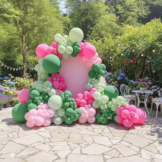 Pink and Green Balloons Garland Arch Kit 183Pcs - 5 10 12 18 inch Different Size Hot Pink Sage Green Light Balloon for Baby Shower Woodland Safari Birthday Summer Tropical Party Decorations
