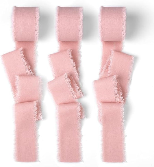 Pink Cotton Linen Ribbon - 1.5" x 21Yds Rose Pink Boho Vintage Rustic Ribbon for Gift Wrapping Wedding Invitations Bridal Bouquets DIY Crafts