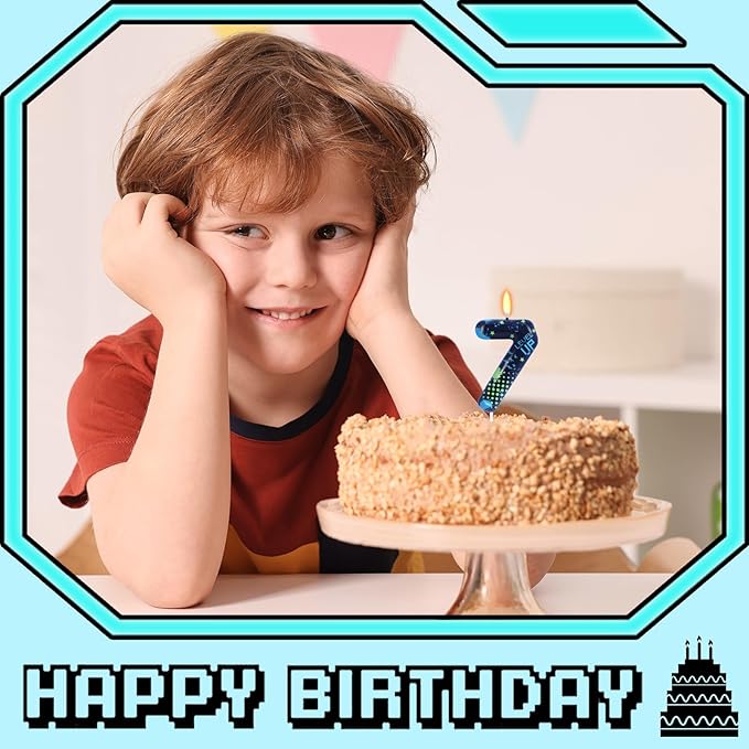 STG Birthday Candles for Boys - Number 7 Candle for Video Game Birthday Cake Topper, Fort Battle Level Up Game Themed Birthday Party Supplies (Number 7)