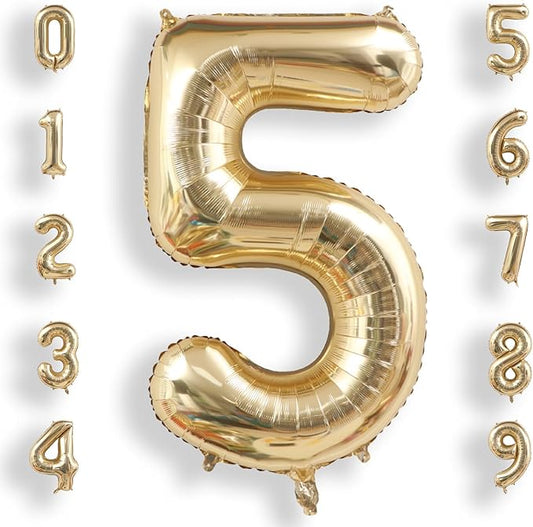 AULE 40 Inch Large 5 Balloon Numbers Light Gold, Big Foil Number Balloons, Giant Helium Happy Birthday Party Decorations for Man and Women, Huge Mylar Anniversary Party Supplies