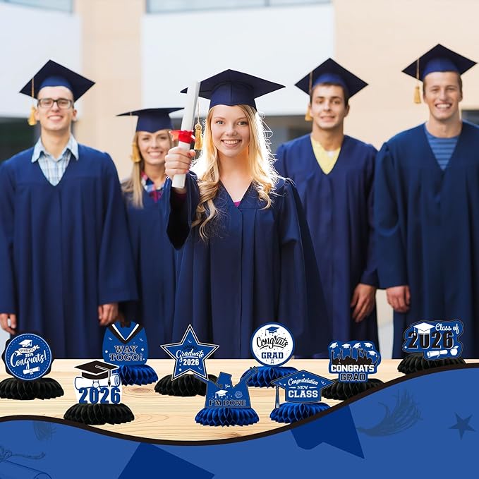 Graduation Decorations 2026 Blue Centerpieces for Tables 9 Pcs, Class of 2026 Graduation Party Decorations Table Toppers, Grad Centerpieces for Tables 2026, Congrats Grad Decor for High School College