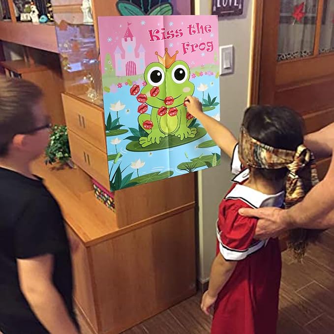 PARTYLOUD Valentine Party Games, Pin The Kiss on The Frog, 24 PCS Valentine Party Games Classroom Toddlers Preschool Party Supplies Favors for Boys Girls Adults