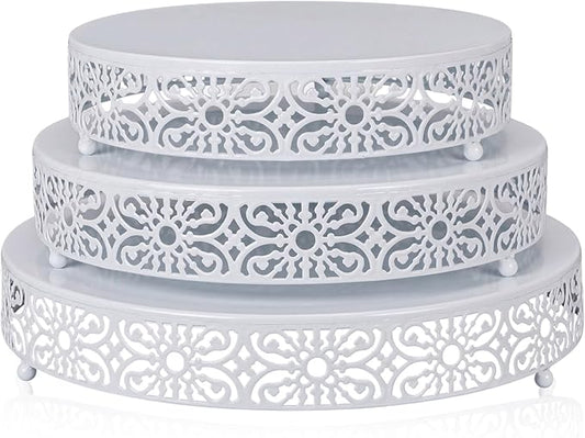 Wenqik 3 Pcs 16'' 14'' 12'' Metal White Cake Stand Round Cake Stands for Dessert Table Cookies Fruit Serving Tray Cupcake Dessert Pastry Riser for Wedding Birthday Party and Events