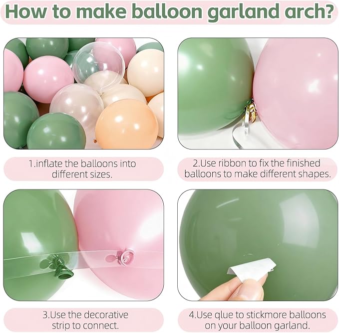 Pink and Green Balloons Arch Kit, Light Dusty Pastel Pink Sage Green Sand White Light Orange Balloons Garland Kit for Wedding Birthday Bridal Shower Bloom Woodland Boho Party Decorations
