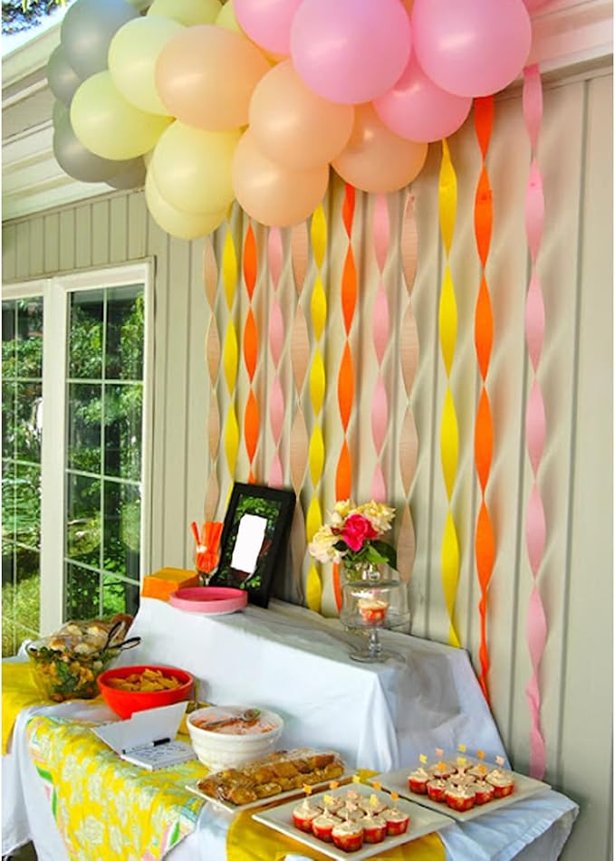 Crepe Paper Streamers 656ft 8 Rolls, Pack of Orange, Pink, Yellow and Blush Party Streamers for Birthday Wedding Baby Bridal Shower Decorations Christmas Craft Supplies (1.8 Inch x 82 Ft/Roll)