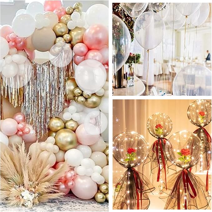 110pcs Clear Balloons, Clear Latex Balloons 12 inch, Transparent Balloon for Birthday Party Baby Shower Wedding(with 2 Ribbons)