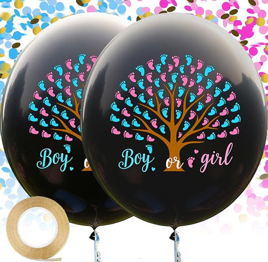 Thickened Gender Reveal Balloon – 2pcs 36" Jumbo Black Baby Boy or Girl Balloons Ideas with Pink and Blue Confetti, Boy or Girl Gender Reveal Party Decorations Games Supplies for Baby Shower Party
