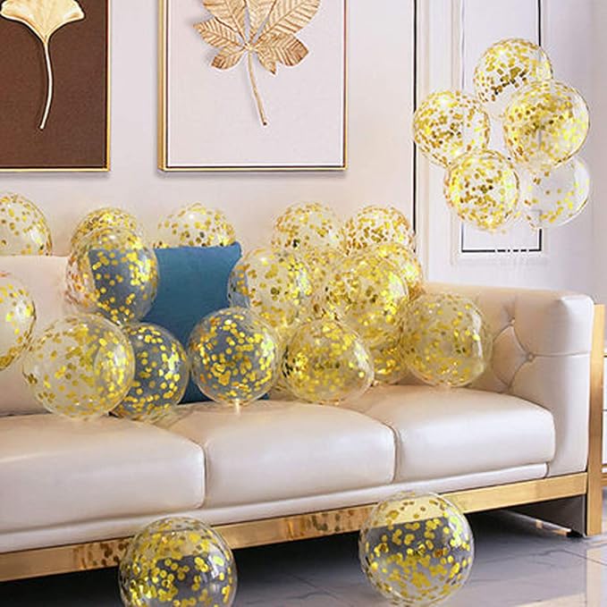 KIRIKOU Pack of 24 Pieces Confetti Balloons 12 Inch Latex Party Balloons for Party Decorations, Wedding, Engagement, Bridal, Birthday and Shower Gold)