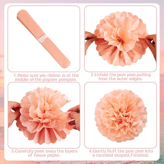 EASY JOY 15PCS Pastel Paper Tissue Pom Poms Decoration Macaron Rainbow Candy Ice Cream Easter Flowers Wall Hanging Decor for Birthday Wedding Baby Shower