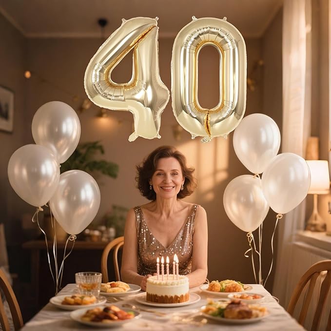 Champagne Large Number 40 Balloon, 40 Inch Light Gold Foil Helium Number Balloons, Giant Mylar Number 40 Balloons for 40 Years Old Birthday Party Anniversary Decorations (Champagne Gold 40)