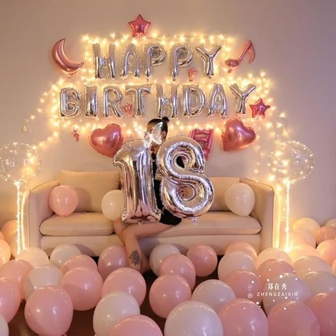 CANREVEL Happy Birthday Banner 13pcs 16 Inch Mylar Foil Letters Sign Balloons with LED Lights Birthday Party Decorations for Kids and Adults - 3D Silver