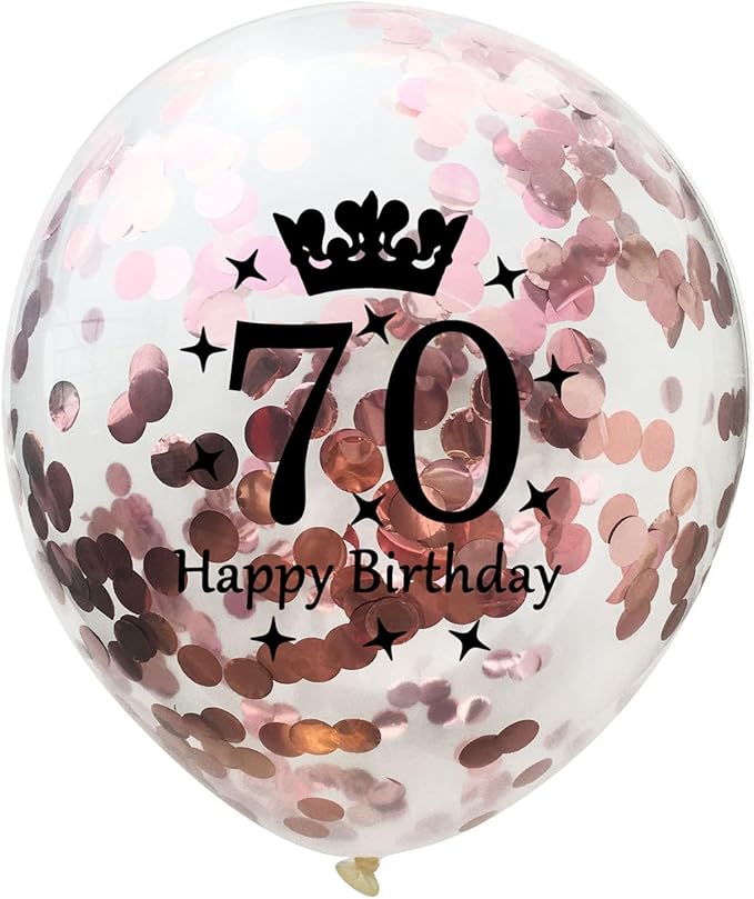 SHUNTAI 70th Birthday Balloons for Women Rose Gold 70th Birthday Decorations Her Happy Birthday Latex Confetti Balloon 70 Year Old Anniversary Theme Party Decor Supplies 15 Pack 12 Inch