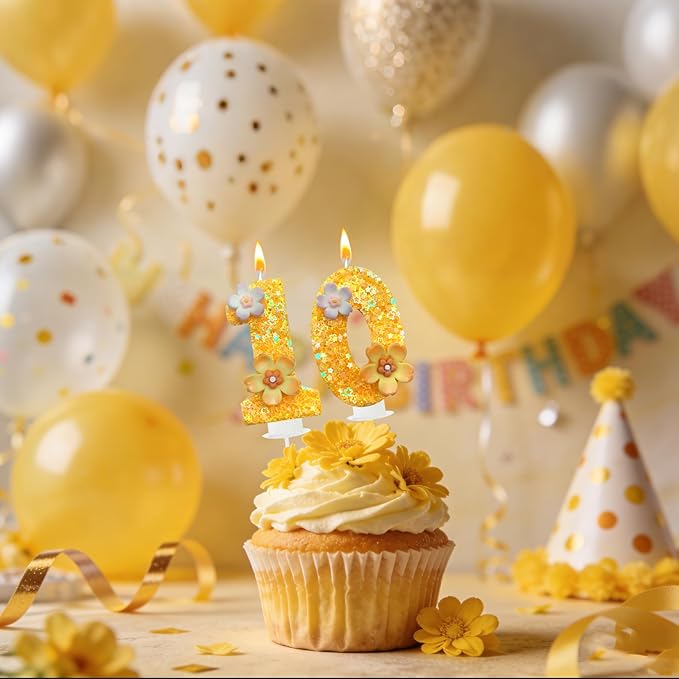 Yellow Birthday Candle, Flower Number Birthday Candles for Cake, Ideal Birthday Parties Cake Decor, Wedding Anniversary and Other Celebrations (0 Candle, Yellow)
