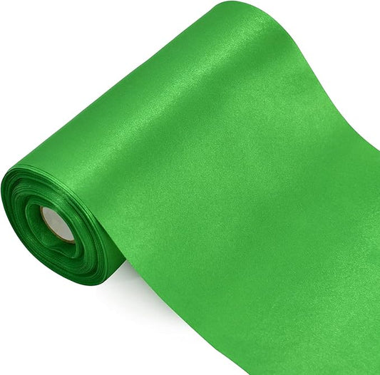 TONIFUL 6 inch x 22yd Wide Green Satin Ribbon Solid Fabric Large Ribbon for Grand Opening Cutting Ceremony Wedding Birthday Party Decoration Gift Craft Chair Sash Table Car Bows Indoor or Outdoor Yard