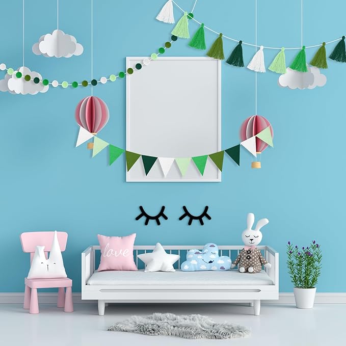 Irenare 9.8 ft Pom Pom Garland Felt Rainbow Garland 2026 Graduation Party Decoration Colorful Pennant Tassel Banner Back to School Birthday Triangle Banner for Classroom School Mantel(Gradient Green)