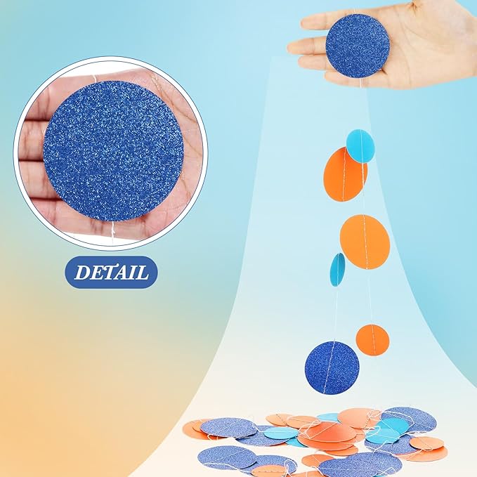 Outus 5 Pieces Orange,Blue Round Dots Garland Graduation Party Hanging Decor Each Length 13.1ft Glitter Paper Dot Streamers for Birthday Wedding Classroom Supplies