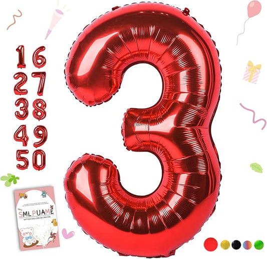 40 inch Number Balloon 0-9 Red Large Number 3 Balloons,Digital Balloons for Birthday Party Celebration Decorations Supplies, Helium Foil Number Balloons for Wedding Anniversary