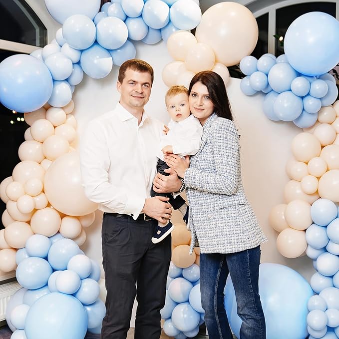 RUBFAC Blue Balloons 129pcs, Pastel Light Blue Balloon Different Sizes 18 12 10 5 Inch for Garland Arch Kit, Gender Reveal Baby Shower Birthday Wedding Easter Party Decoration