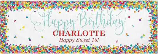 Let's Make Memories Personalized Happy Birthday Banner for Kids - Custom Colorful Party Decorations - Indoor/Outdoor Vinyl - Any Text - Happy Birthday Confetti - 6ft