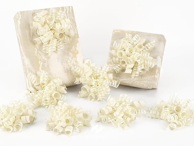 HUIHUANG Gift Wrapping Bows Gift Wrap Accessory Ivory Curly Ribbon Bow 5 inch x 8 Counts Stick On Bows for Presents, Paper Bag, Party Favors, Bridal Shower Wedding Decoration