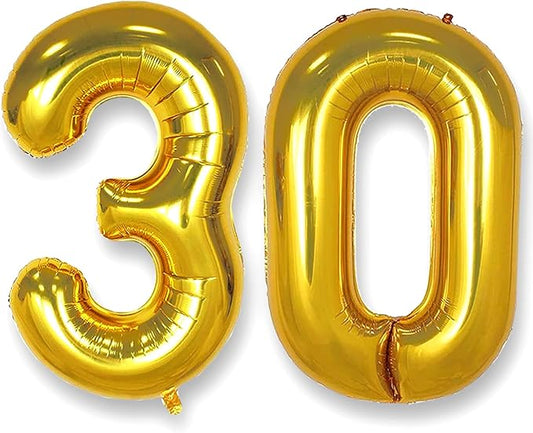 AULE 40 Inch Jumbo Gold Foil Mylar Number Balloons for Men Women 30th Birthday Party Decorations 30 Years Old Anniversary Party Supplies