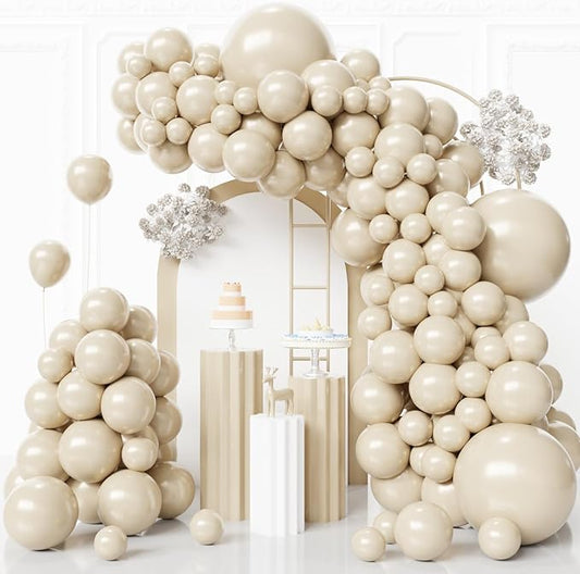 White Sand Balloons Arch Kit,130pcs Cream Balloons Balloon Garland,Different Sizes Beige Latex Balloons for Wedding Baby Shower Birthday Bridal Shower Graduation Engagement Party Decorations