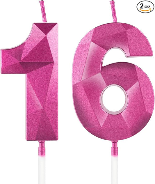 Number 16 Candles,16th Birthday Candles,Rose Happy Birthday Candle for Cake,3D Design Cake Topper Decorations for Girl Women Birthday Party Wedding Anniversary Celebration Supplies