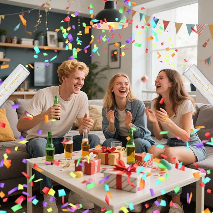 12" Confetti Poppers with Colorful Filling - Confetti Cannon Party Poppers for Birthday Wedding Graduations Fiesta Christmas New Year Celebrations - Easy to Use, Biodegradable Confetti - Pack of 2