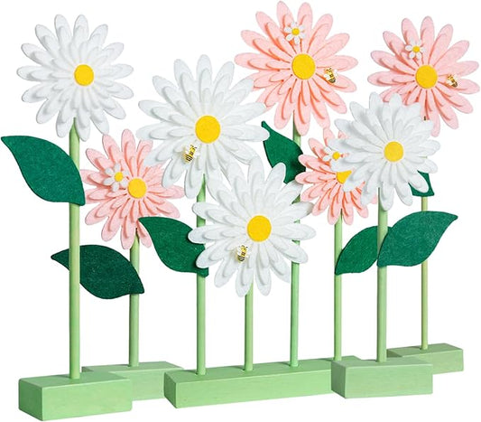 SUNBEAUTY 8PCS Daisy Felt Centerpieces for Tables Pink White Flower Birthday Party Daisy Birthday Decorations Spring Floral Table Centerpieces for Girl Birthday Baby Shower Garden Easter Party