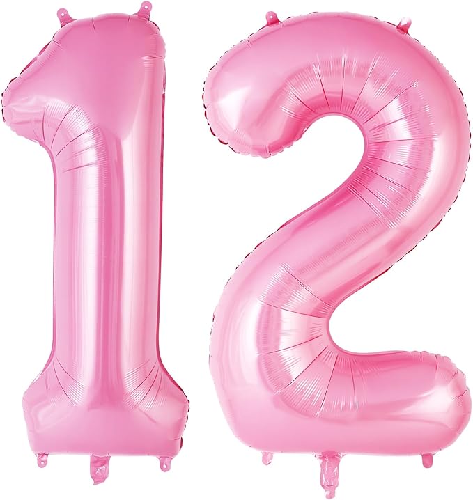 Pink Number 12 Balloons, Big Large Foil Number Balloons, Jumbo Giant Mylar Balloons for Birthday Party Decorations Supplies Anniversary (Number 12)
