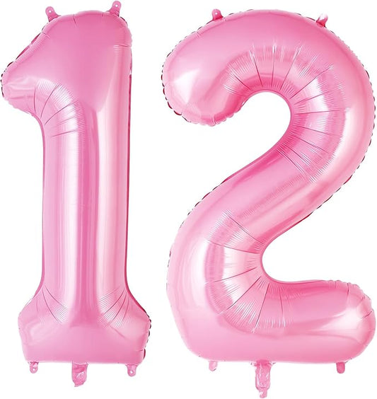 Pink Number 12 Balloons, Big Large Foil Number Balloons, Jumbo Giant Mylar Balloons for Birthday Party Decorations Supplies Anniversary (Number 12)