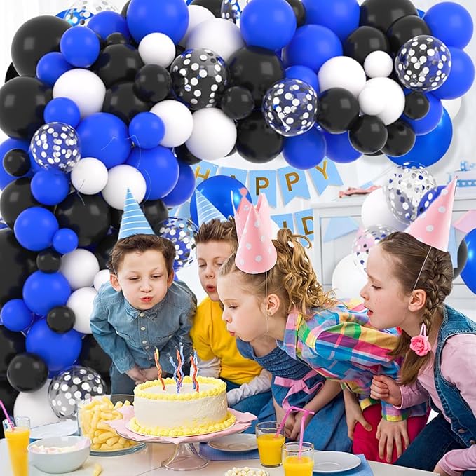 Royal Blue Black Silver White Balloon Arch Garland - Blue, Black, White Metallic Silver Confetti Balloons Video Game Balloon for Birthday Graduation 2026 Prom Party Decorations