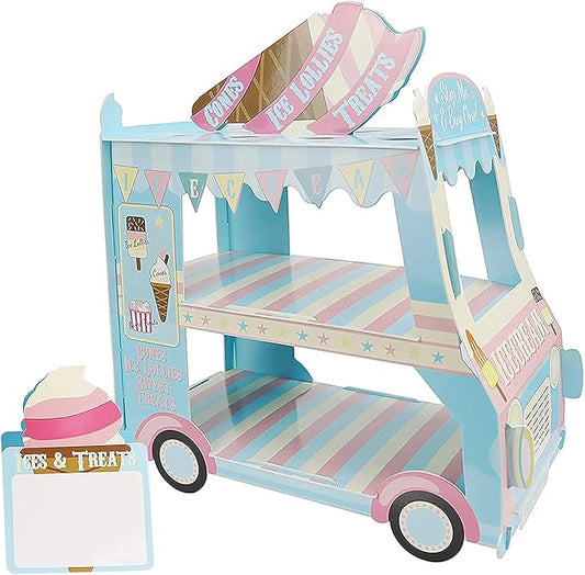3 Tier Cupcake Stand Ice Cream Van Stand Cars Display Stand Bus Cupcake Cake Stand Truck Paper Cupcake Holder for Kids Birthday Party Decorations (Blue car)