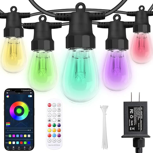 CAWWS Outdoor String Lights 75FT, Outdoor Lights for Patio with 30 Dimmable RGBW LED Bulbs, IP66 Waterproof Shatterproof, with APP Control & Remote, 24V Adapter Color Change,for Backyard Décor