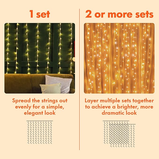 Twinkle Star 300 LED Curtain String Lights, 8 Modes Plug in Fairy Lights for Bedroom,Wedding,Party,Birthday, Hanging Twinkle Light for Indoor Outdoor Wall Window Backdrop Decoration, Warm White