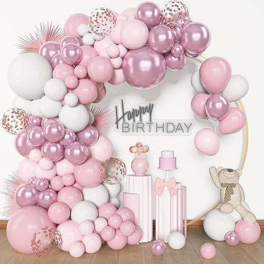 Archloon 156pcs Pink White Balloons Arch Garland Kit, Different Sizes 18 12 10 5inch Pastel Light Latex Metallic Confetti Pink Balloons for Baby Shower Wedding Bow Coquette Birthday Party Decorations