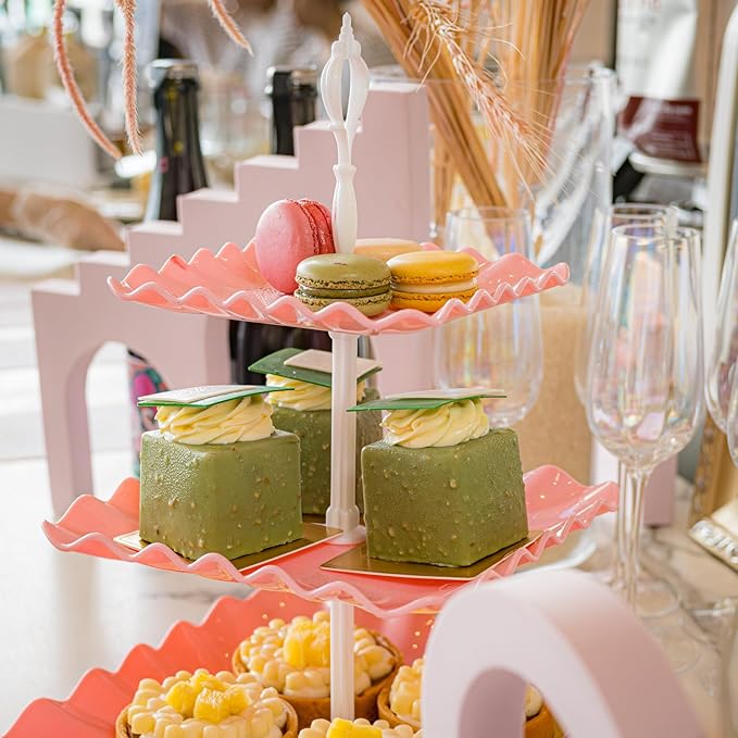 15 PCS Dessert Table Display Set Pink Cupcake Stand,3 Tiered Tray Stand Cup Cake Tower Holder, Cake Stand Serving Trays Dessert Display Stands for Tea Party Wedding Baby Shower Girl-Pink