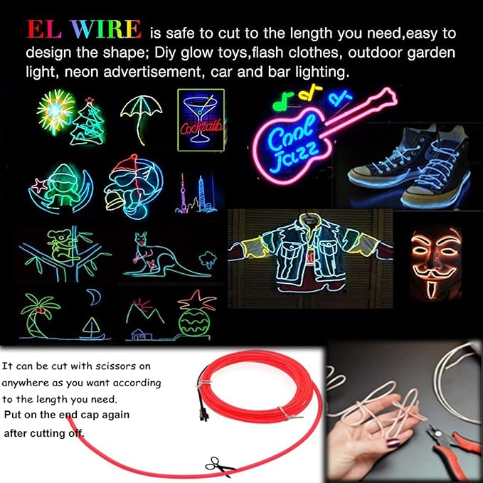 8 pasks 5-in-1 Meter El Wire,Illuminated Decorative Wire, Suitable for Birthday Parties, Thanksgiving, and Other Occasions
