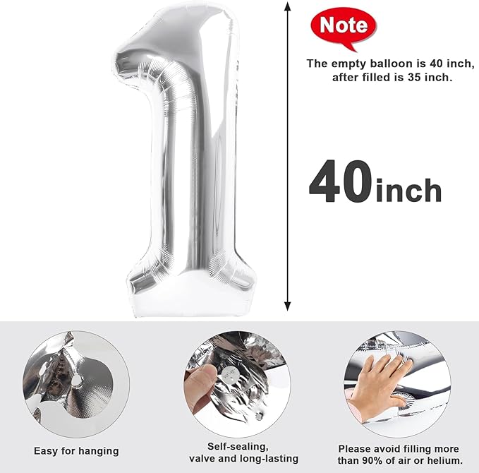 Number Balloon 40 Inch Silver, 18th Birthday Party Decoration for 1 8 18 81 Men & Women, Big Foil Balloon Number for Wedding Celebration Adult Party Supplies