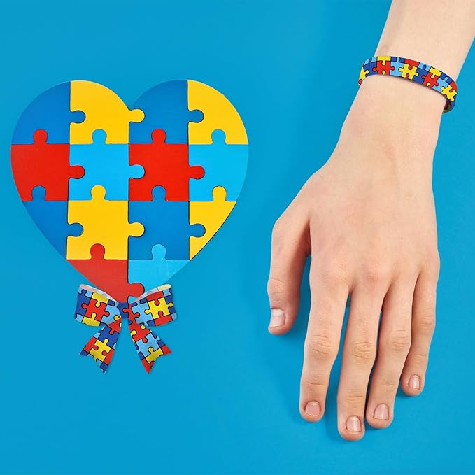 2 PCS Autism Awareness Grosgrain Ribbons 3/8" 3/4" Multi-Colored Jigsaw Puzzle Pieces Decor Ribbons 5 Yards, Autism Awareness Month Craft Ribbons for Gift Packaging Fundraising DIY Supplies