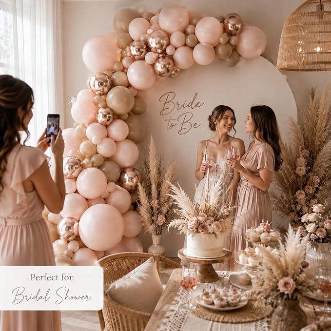Boho Balloon Arch Double Stuffed Blush Nude Rose Gold Boho Balloon Garland Kit Rosegold Beige Peach Brown Cream Latex Balloons for Baby Bridal Shower Engagement Birthday Wedding Boho Party Decorations