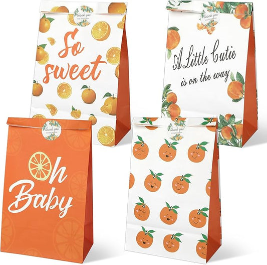 20Pcs Little Cutie Party Treat Bags with Stickers, Orange Theme Party Favor Candy Bags Kraft Paper Gift Bags, Hey Cutie Candy Goodie Bags for Baby Shower Birthday Party Summer Party Supplies