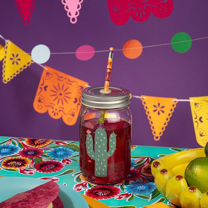 JarThenaAMCS 200Pcs Mexican Fiesta Paper Straws Mexico Cactus Drinking Straws Cinco de Mayo Colorful Stripe Flag Disposable Straw for Taco Wedding Supplies
