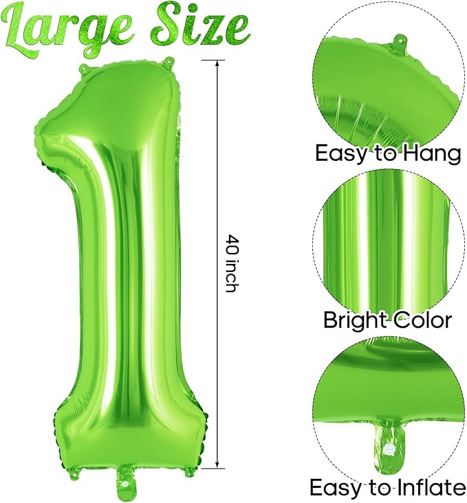 Green Number 1 Balloon 40 Inch, Big Large Foil Helium Number Balloons, Jumbo Giant Mylar Number 1 Balloons for 1 first Birthday Party Decorations Supplies Anniversary Celebration