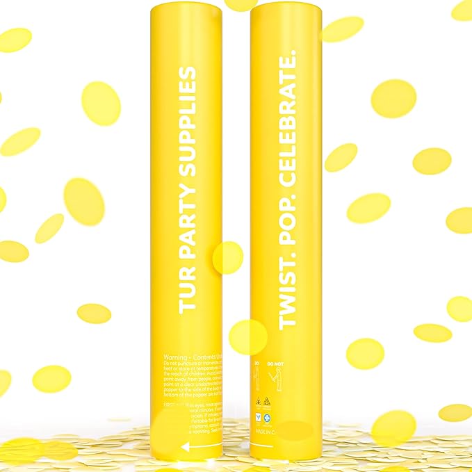 2 Pack Confetti Cannon Confetti Poppers | Biodegradable Yellow Confetti | TUR Party Supplies | Launches Up to 25ft | Giant (12 in) | Party Poppers for Graduation, Birthdays, Weddings, and Memorial Day
