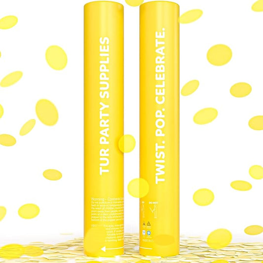 2 Pack Confetti Cannon Confetti Poppers | Biodegradable Yellow Confetti | TUR Party Supplies | Launches Up to 25ft | Giant (12 in) | Party Poppers for Graduation, Birthdays, Weddings, and Memorial Day