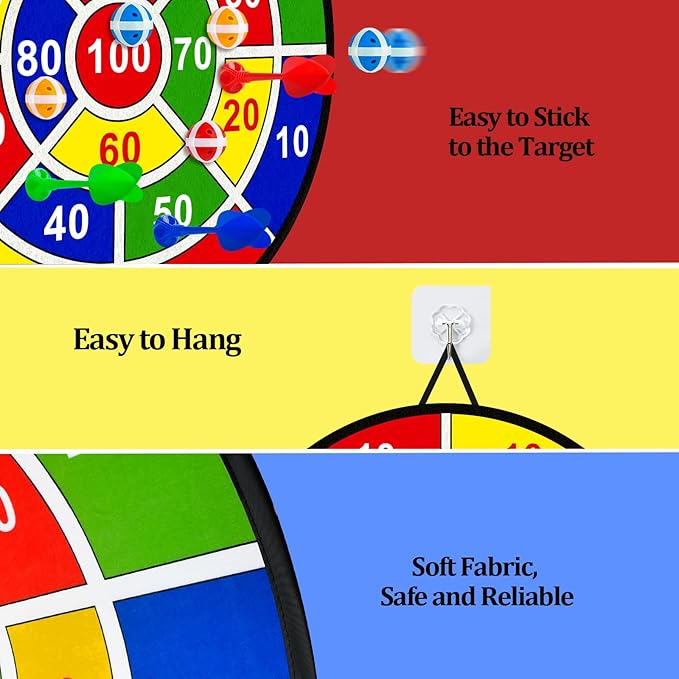 Large Dart Board Toys for Kids - 29'' Sticky Board with 12 Sticky Balls 4 Darts Indoor Outdoor Party Games Toys Easter Basket Stuffers Birthday Gifts for 3 4 5 6 7 8 9 10 11 12 Years Old Boys Girls