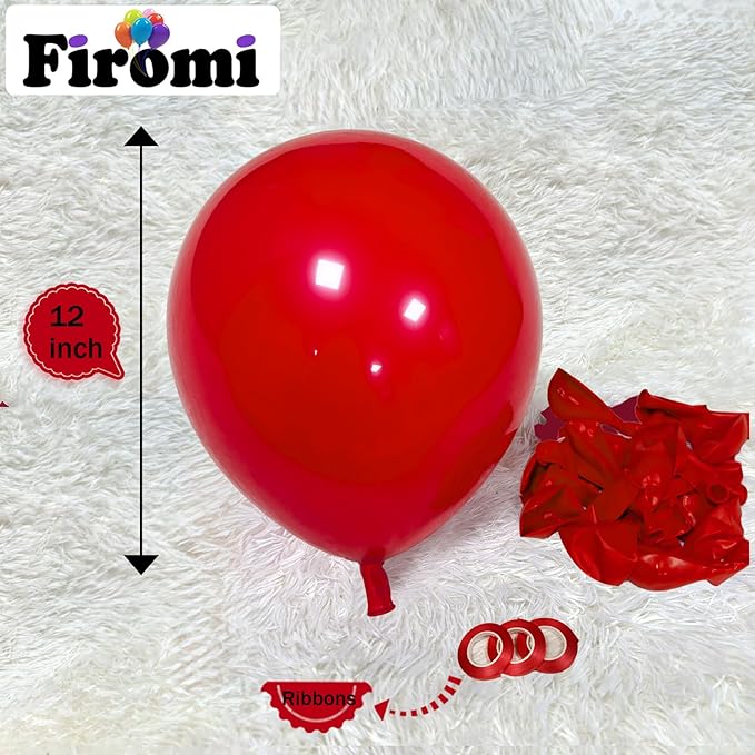 Firomi Red Balloons 12-inch 100 Pack Big Helium Matte Round Red Thicken Latex Balloon for Birthday Party Valentine's Day Wedding (with 3 Ribbons)